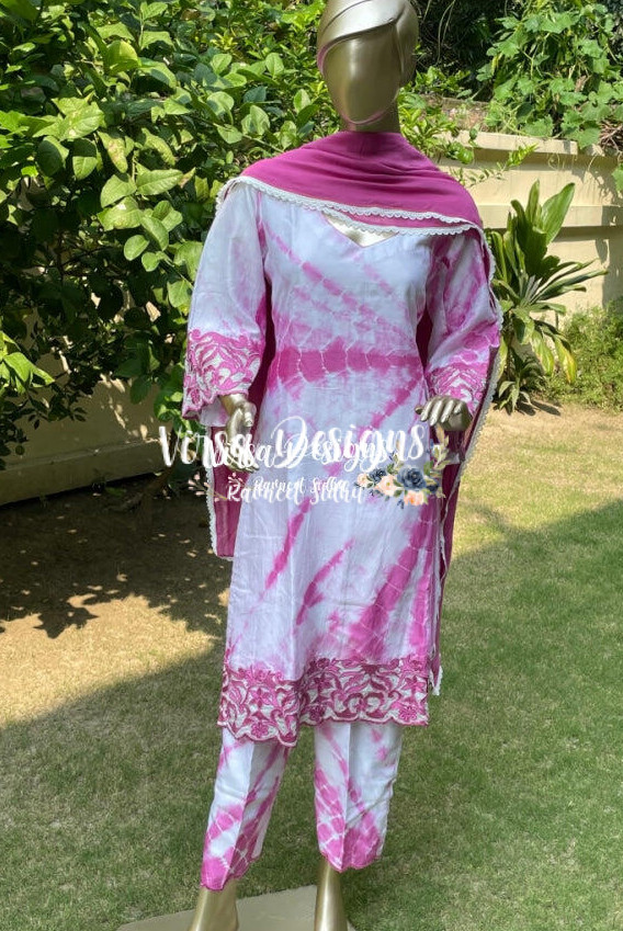 Readymade White Tie Dye Printed Pant Salwar Suit 3309SL12